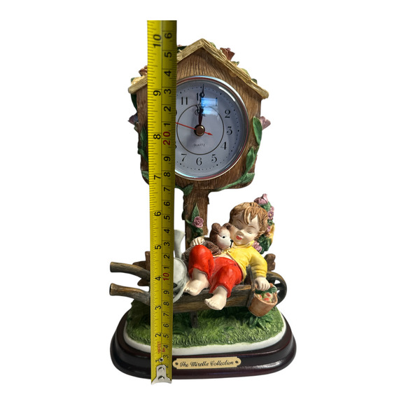 The Mirella Collection Whimsical Tabletop Clock Boy With Dog on The Wheelbarrow - Picture 5 of 12